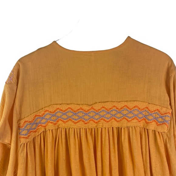 Free People Market Embroidered V-Neck Top in Carrot Ginger Orange Cotton Blend - Picture 11 of 16